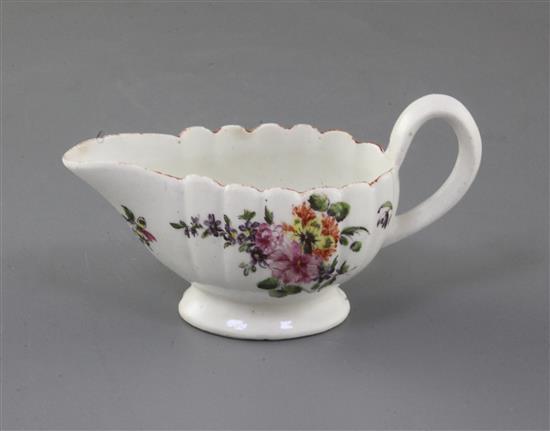 A rare Derby scalloped butterboat, c.1758, l. 12.3cm, minor faults